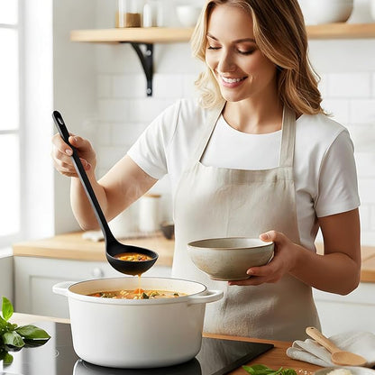Silicone Spaghetti Spoon&Soup Ladle Cooking Utensils Set of 2,No Scratch for Nonstick Cookware,BPA Free, 450℉ Heat Resistant (BLACK) - Image 2