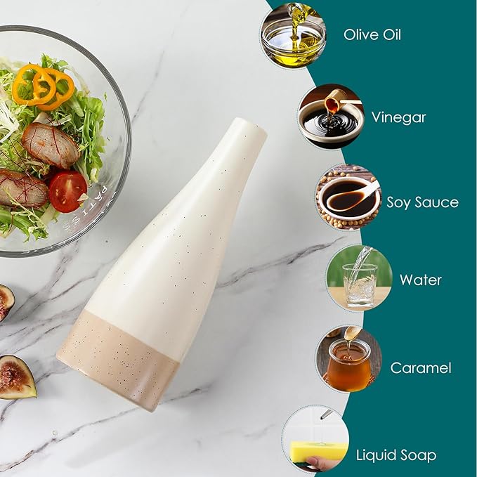 vancasso 16 Oz Ceramic Olive Oil Dispenser Bottle, Bottle Dispenser with Spout and Funnel for Kitchen,Suitable for Oil, Vinegar, Coffee Syrups & Other Liquids，Cream - Image 7