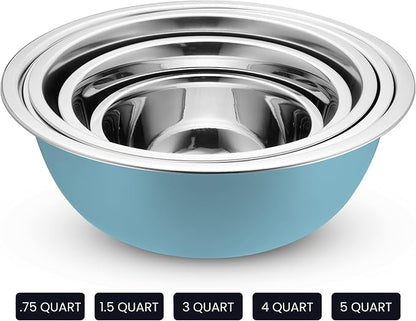 WHYSKO Stainless Steel Mixing Bowl Set, 10 Piece Stainless Steel Mixing Bowls with Lids Set for Food Prep Storage and Serving, Dishwasher Safe for Kitchen Baking Cooking, Light Blue - Image 5