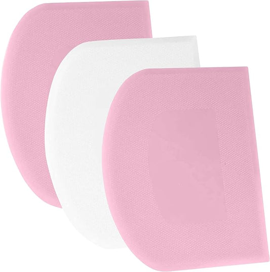 SURDOCA Dough Scraper Bench Scraper - 3P 8.3x5.5" Plastic Flexible Bowl Scraper, Sharp Edge & Angles Cake Scraper. Non-Slip Bakeware Decorating Tools Sculpting & Modeling Tools - Pink+White+Pink by SURDOCA