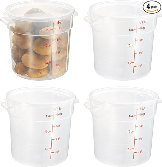 CURTA 18 Quart Translucent Round Food Storage Container with Lid, Pack of 4 – NSF Listed, BPA-Free, Commercial-Grade Polypropylene, Freezer & Dishwasher Safe, Non-Stick, Easy-Read Graduations
