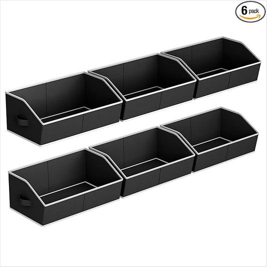 Homsorout Storage Bins for Shelves - Large Trapezoid Closet Shelf Organizer, Fabric Organization Bins with Handles, Storage Baskets for Clothes, Towel, Blanket, 6 Pack, Black by Homsorout