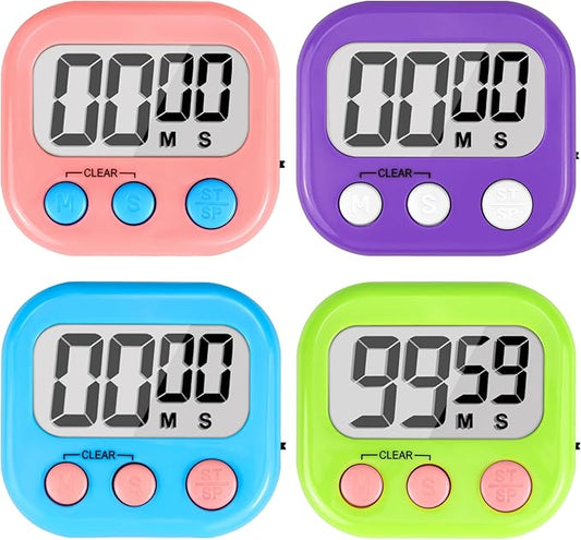 Digital Timer for Kids Teacher Supplies Classroom Timer for Study Learning Management Kitchen Work Exercise-4Pack Pink Blue Green Purple by AOUVES