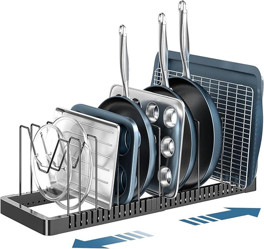 PanPanPal Pots and Pans Organizer under Cabinet, Expandable Pot Lid Organizer Holder with 10 Adjustable Compartment, Pan Organizers inside Cabinet for Lids, Bakeware, Kitchen Storage Pot Rack, Black by PanPanPal