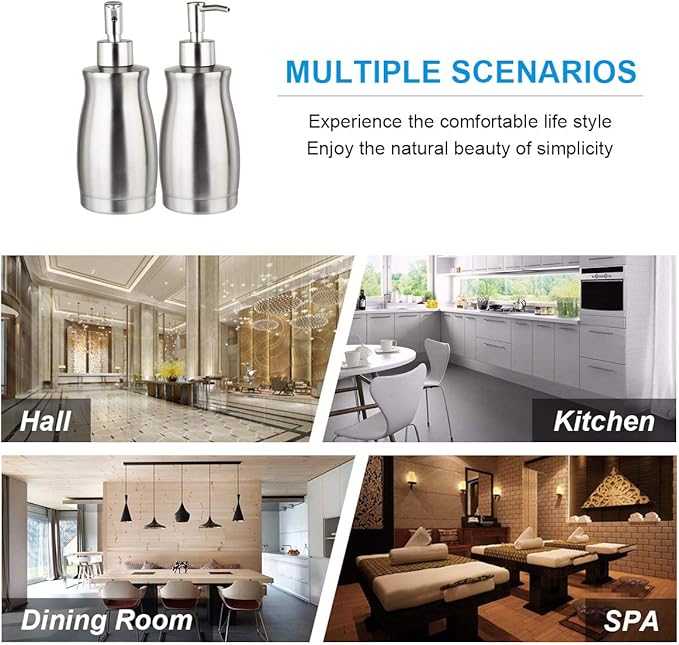 Soap Dispenser Stainless Steel - Brushed Nickel Pump Dispenser Bottle Refillable Liquid Hand Dish Soap Dispenser for Bathroom, Kitchen, Countertop, Silver (13.5 Oz / 400ML) - Image 7