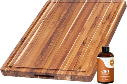 Teakhaus Carving Board and Cutting Board Oil Set - Includes Medium (M) Wood Cutting Board with Juice Groove and EON Food Grade Mineral Oil - Knife-Friendly - FSC Certified by TEAKHAUS