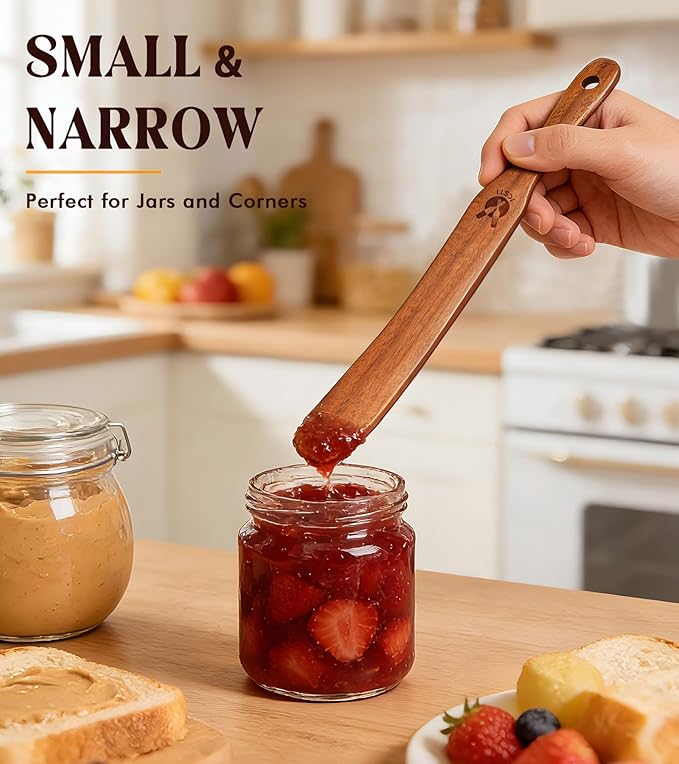 2 Pack Wooden Spurtle for Sourdough Starter, Mixing, Reaching Bottom of Jar, Dough Whisk, Natural from High Moist Resistance Teak, Spurtles Kitchen Tools Wooden Kitchen Utensils for Baking, Cooking - Image 5