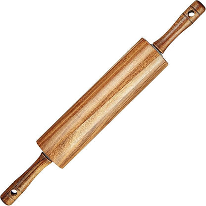 KARRYOUNG Acacia Wood Rolling Pin for Baking, Kitchen Dough Roller With Handles, Rodillo Para Masa, Rolling Pin for Dough, Pizza,Bread, Fondant & Tortilla by KARRYOUNG