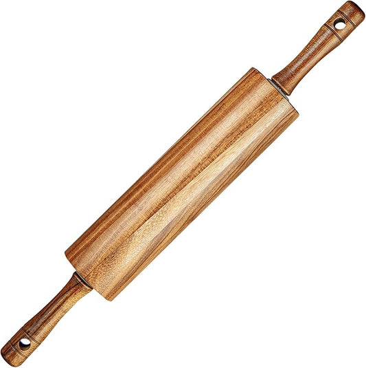KARRYOUNG Acacia Wood Rolling Pin for Baking, Kitchen Dough Roller With Handles, Rodillo Para Masa, Rolling Pin for Dough, Pizza,Bread, Fondant & Tortilla by KARRYOUNG