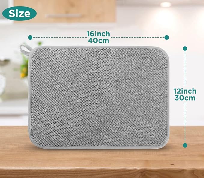 GeeRic Microfiber Dish Drying Mat, Super Absorbent Kitchen Dish Drying Pad for Mother's Day, Reversible Gift Mats for Countertop, 12 * 16 inch Gray - Image 2