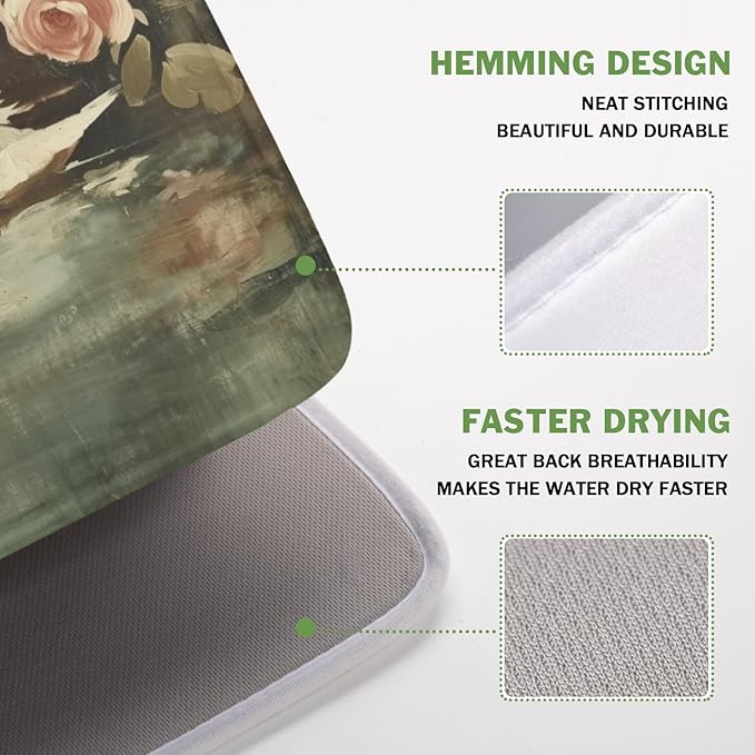 Swans Dish Drying Mat 18x16 Inch, White Swan Drying Mat with Absorbent Reversible Microfiber, Wildlife Aesthetic Dish Drainer Mats Summer Rack Pad for Coffee Countertop Kitchen Protector