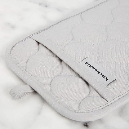 KITCHENAID Quilted Cotton Terry Cloth Oven Mitt, Pot Holder, Kitchen Towel 4-Pack Set, Heat Resistant, Silicone Grip, 16"x26", 7"x13" & 7"x10", Matte Grey - Image 5