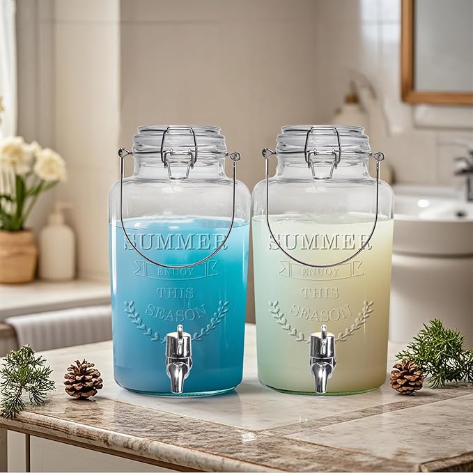 Glass Beverage Dispenser with Airtight Lid and Handle,0.8 Gallon Drink Dispensers Lemonade Dispenser for Parties Ideal for Juice,Coffee,Sangria