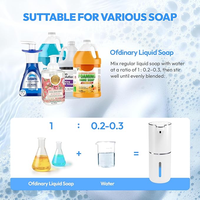 2 Pack Automatic Soap Dispenser Touchless,Liquid Hand Soap Dispenser 12.8oz Electric Wall Mounted Smart for Bathroom and Kitchen Dish Soap，Easy for Toddlers(White) - Image 4