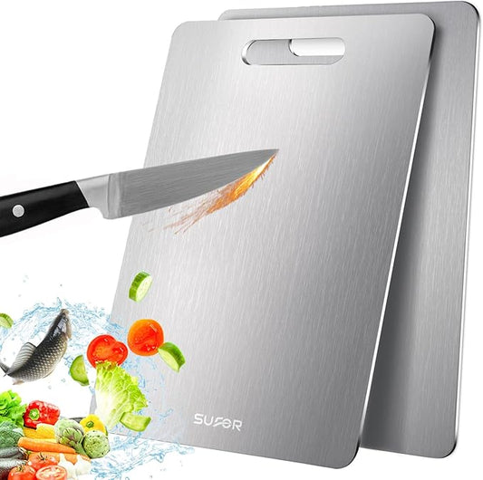 2 Pack Titanium Cutting Board - 100% Pure Titanium Cutting Boards For Kitche,Easy to clean, Double-sided food-grade Cutting Board For Cutting Meats, Fruits And Vegetables(15 * 11)