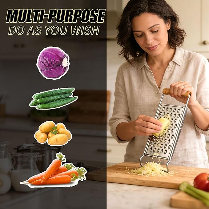 2 Pack Cheese Grater Handheld,Stainless Steel Zester Set of 2, Kitchen Flat Handheld Grater For Potato, Vegetable Chocolate, Spices,Carrot, Butter,Parmesan Cheese（Coarse Grater&Fine Grater） - Image 3