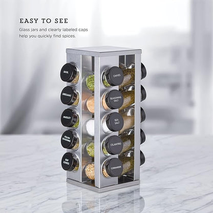 Kamenstein 20 Jar Heritage Revolving Spice Rack with Spices Included, Brushed Stainless Steel Rotating Countertop Organizer with Free Refills for 5 Years - Image 6