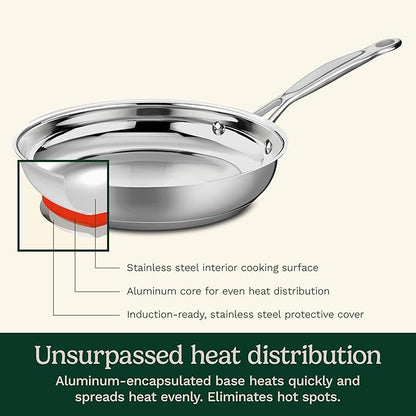 Cuisinart 10-Inch Open Skillet, Stainless Steel Skillet Large Kitchen Pan, Dishwasher Safe, Compatible with Induction, Electric, Gas Cooktops, Oven Safe Saucepan, Cool Grip Handles - Image 2