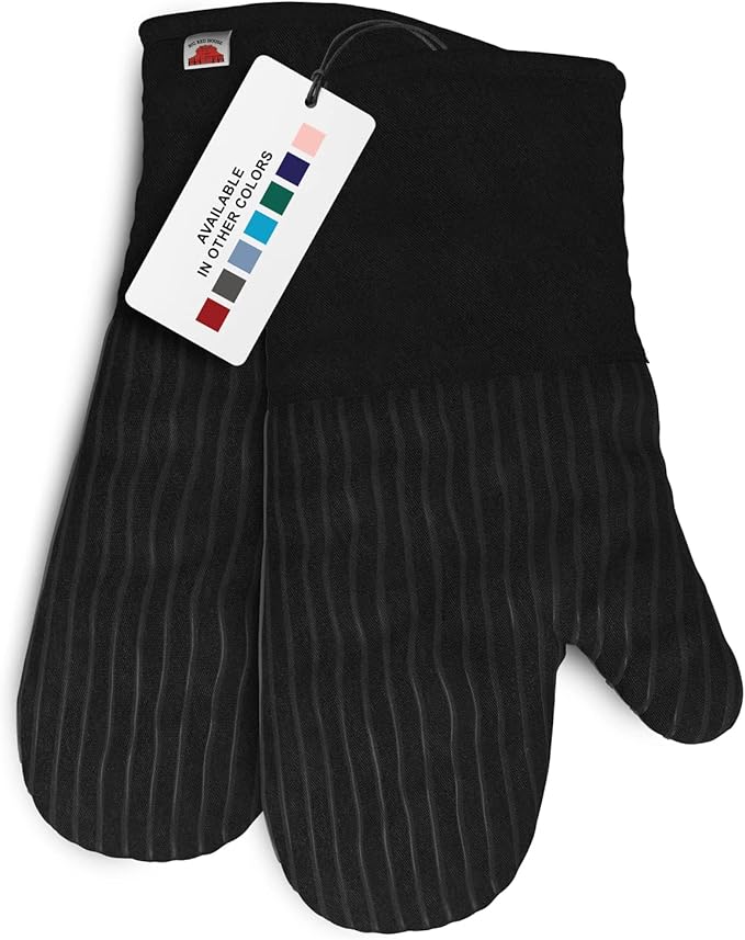 Silicone Oven Mitts - Black Set of 2-12.5" - Heat Resistant to 536 F / 280 C Kitchen Gloves - Professional Grade Protection Hot Cooking Baking