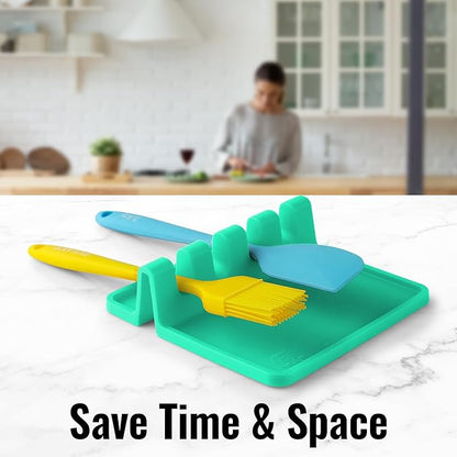 Zulay Kitchen Silicone Utensil Rest with Drip Pad for Multiple Utensils - BPA-Free, Heat-Resistant Spoon Rest & Spoon Holder for Stove Top - Kitchen Utensil Holder for Ladles & Tongs - Carnival Grass - Image 7