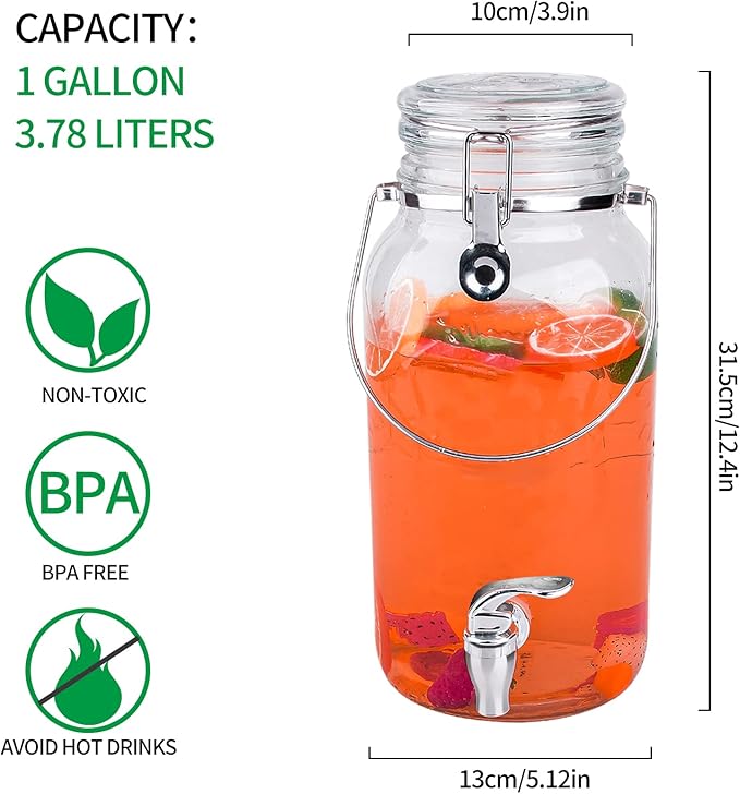 Eleganttime 1 Gallon Glass Drink Dispensers for Parties,2 Pack Beverage Dispenser With Spigot,Laundry Detergent Dispenser Punch Bowls Juice Water Dispenser for Parties - Image 2