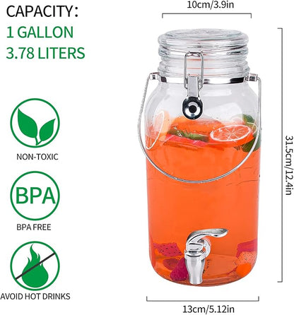 Eleganttime 1 Gallon Glass Drink Dispensers for Parties,2 Pack Beverage Dispenser With Spigot,Laundry Detergent Dispenser Punch Bowls Juice Water Dispenser for Parties - Image 2