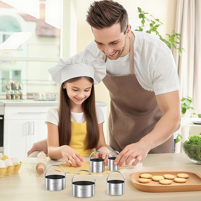 5 Pcs Professional Stainless Steel Cookie Cutters Set - Round Biscuit Cutter with Handle, Used for Making Cake, Fried Egg, Dumpling, Doughnut - Essential Baking Tools for Dough Preparation - Image 2