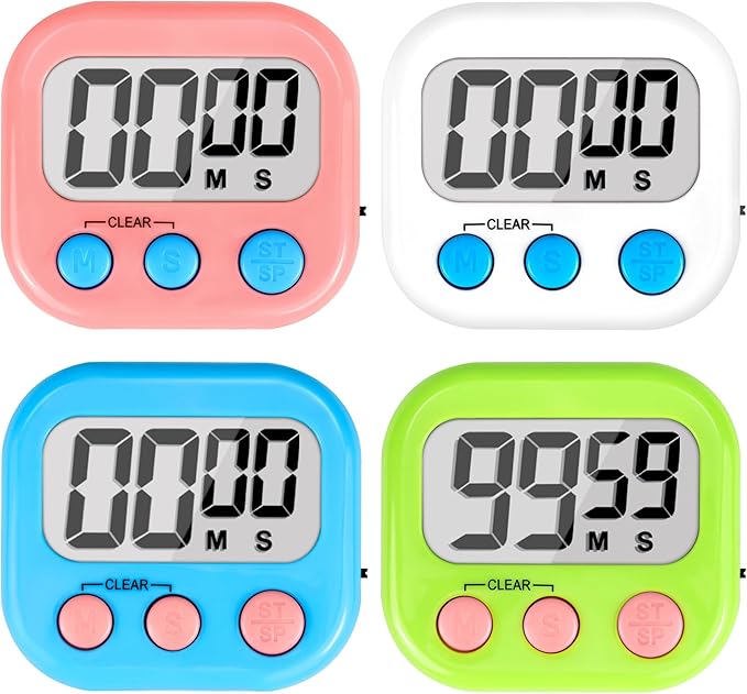 Digital Timer for Kids Teacher Supplies Classroom Timer for Study Learning Management Kitchen Work Exercise-4Pack Pink Blue Green White by AOUVES