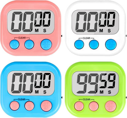 Digital Timer for Kids Teacher Supplies Classroom Timer for Study Learning Management Kitchen Work Exercise-4Pack Pink Blue Green White by AOUVES