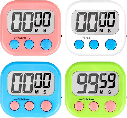 Digital Timer for Kids Teacher Supplies Classroom Timer for Study Learning Management Kitchen Work Exercise-4Pack Pink Blue Green White by AOUVES