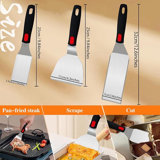 Spatula Set 6-Piece - kitchen utensils set cooking Stainless Steel Turner Set, 600°F Heat Resistant, Metal Spatulas for Griddle/Cast Iron & Nonstick Safe Silicone Tools for Egg, Pancake, Burger - Image 2