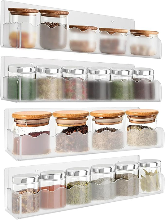 12 inch Spice Rack Wall Mounted,4 Pack Spice Organizer Shelf for Stove Cabinet Pantry Door, Adhesive or Screw Hanging Wall Spice Shelf Storage Holder in Kitchen and RV - Frost Color