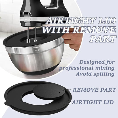 Umite Chef Mixing Bowls with Airtight Lids, 8PCS Stainless Steel Nesting Mixing Bowls Set, 3 Grater Attachments & Non-Slip Bottoms, Black Kitchen Bowls, Size 5, 4, 3.5, 2, 1.5QT for Baking & Serving - Image 7