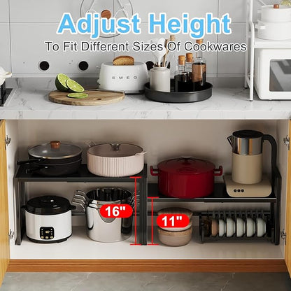 Expandable Metal Storage Shelves, 110LBS Heavy Duty Shelving Units and Storage For Pots Pans Small Appliances, Adjustable Metal Storage Shelf Rack For Kitchen Cabinets Closet Pantry Warehouse Garage - Image 5