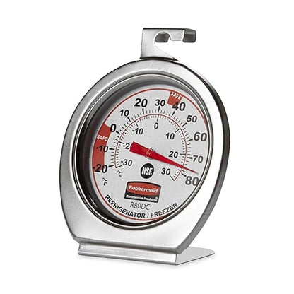 Rubbermaid Commercial Products Thermometer, Classic Large Mechanical Dial, Chrome, Extreme Temperature Range for Use in Refrigerator/Freezer/Cooler/Fridge by RubbermaidCommercialProducts