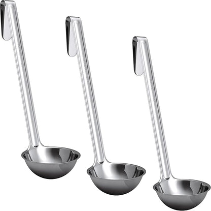 Super Sturdy, Ergonomic 2 Oz. Soup Ladle 3 Pk. Stainless Steel Ladles with Long Handles. Best Kitchen Accessories for Stirring, Portioning and Serving Soups, Chili and Stew in Restaurants and at Home by FoodRestaurantSupplies