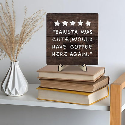 Coffee Bar Sign Plaque Decor,Coffee Bar Accessories,Rustic Wooden Tabletop Plaque with Stand, Minimalist Farmhouse Kitchen Counter Sign,Cute Mini Café Bar Decor Gift 5.9x5.9Inch - Image 8