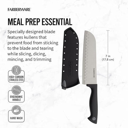 Farberware Edgekeeper 7-Inch Santoku Knife with Self-Sharpening Blade Cover, High Carbon-Stainless Steel Kitchen Knife with Ergonomic Handle, Razor-Sharp Knife, Black - Image 3
