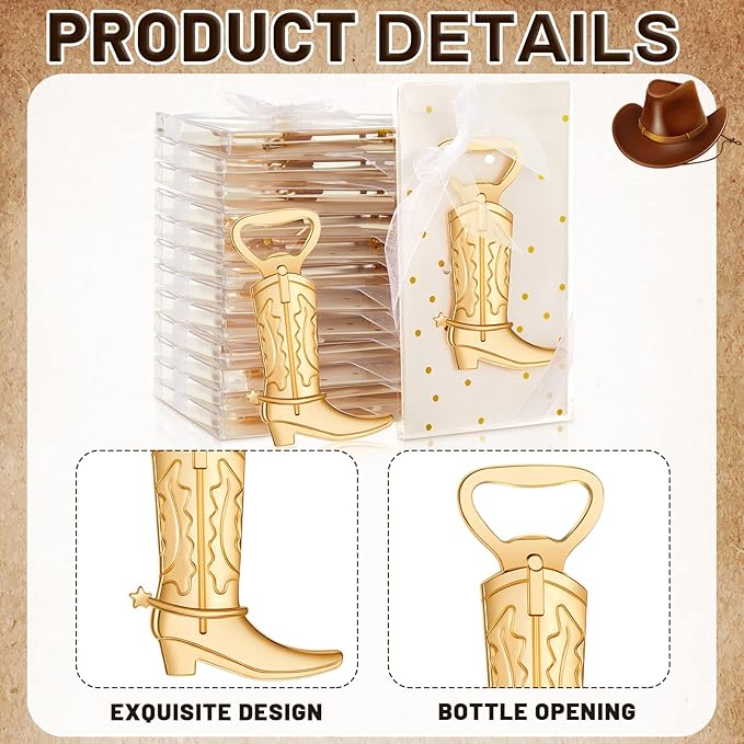 Hortsun 36 Sets Cowboy Boot Bottle Openers Baby Shower Bottle Opener Favors for Guest Party Bottles Opener Gifts Bulk for Baby Shower Wedding Birthday Party Favor Decoration Supplies(Gold)