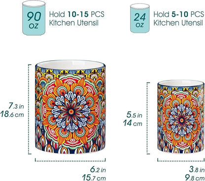 vancasso SIMI Utensil Holder, 7.3"+5.5" Porcelain Kitchen Utensil Holder for Countertop, Bohemian Kitchen Utensil Organizer for Spatulas, Spoons, Ladles, Decorative Counter Utensil Crock, Regal Bloom