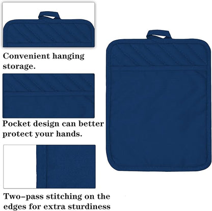 Cotton Pocket Pot Holders Machine Washable Heat Resistant Hot Pads for Kitchen Square Blue Oven Mitts 7"x9" Set of 3 - Image 3