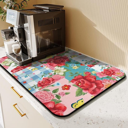 Kitchen Countertop Dish Drying Mat,Super Absorbent Coffee Bar Mat for Maker Espresso Machine, Anti-Slip Accessories for Kitchen Countertops 23x15 Inch
