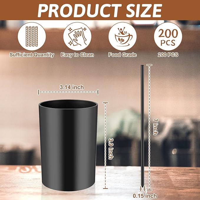 200 Pcs Black Coffee Stirrer Sticks and Holder Set 7 Inch Plastic Coffee Stir Straws with Holder Cocktail Drink Stirrers Mixing Milk Cocktail Drinks Supplies for Coffee Bar Home Party - Image 2