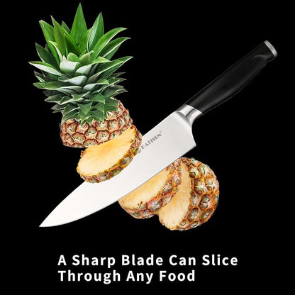 15-Piece Kitchen Knife Set with Block, ABS Ergonomic Handle for Chef Knife Set and Serrated Steak Knives Knife Sharpener and Kitchen Shears, Dishwasher Safe, Black Block - Image 5