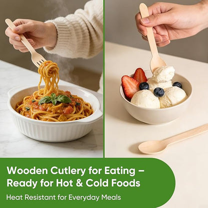 Disposable Wooden Utensils Set, Compostable Utensils, Disposable Cutlery Eco-Friendly Silverware Set for Parties, Catering, Office Lunches-360 PCS (120 Forks, 120 Spoons, 120 Knives)