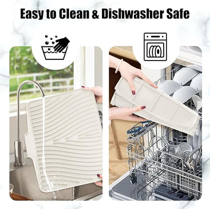 TIKNIK Silicone Dish Drying Mat, Stone Drying Mat for Kitchen Counter with Built-In Drain, Non-Slip Drain Pad with Built-in Drain, Heat Resistant Stone Drying Mat, Hangable, Cream-2pcs, 16" x 12" - Image 4