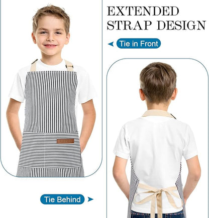 2 Pack Stripes Kids Apron, Kids Cooking Aprons with 2 Pockets, Cute Aprons for Cooking for Boys and Girls