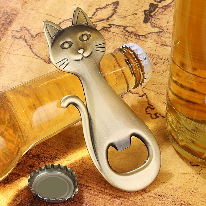 Cat Beer Bottle Opener, Cat Gifts for Cat Lovers, Kitty Beer Opener, Birthday Gifts, Christmas Gifts for Women Men, Bronze with Bag