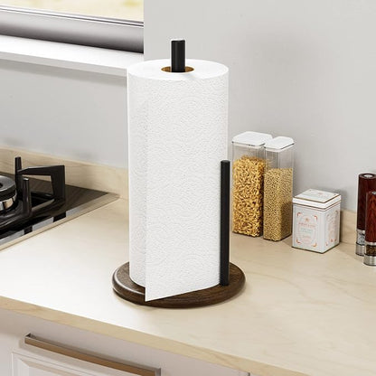 Paper Towel Holder Countertop with Real Wood Round Base, Farmhouse Paper Towel Holder Stand for Kitchen Dining Table Home Decor - Image 2