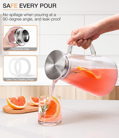 LUNA&MANTHA Glass Pitcher, 2 Liter 68oz Water Pitcher with lid and Handle, Large Ice Tea Jug for Fridge, Borosilicate Glass Carafe for Hot/Cold Drink, Juice, Coffee, Milk, Beverage - Image 2